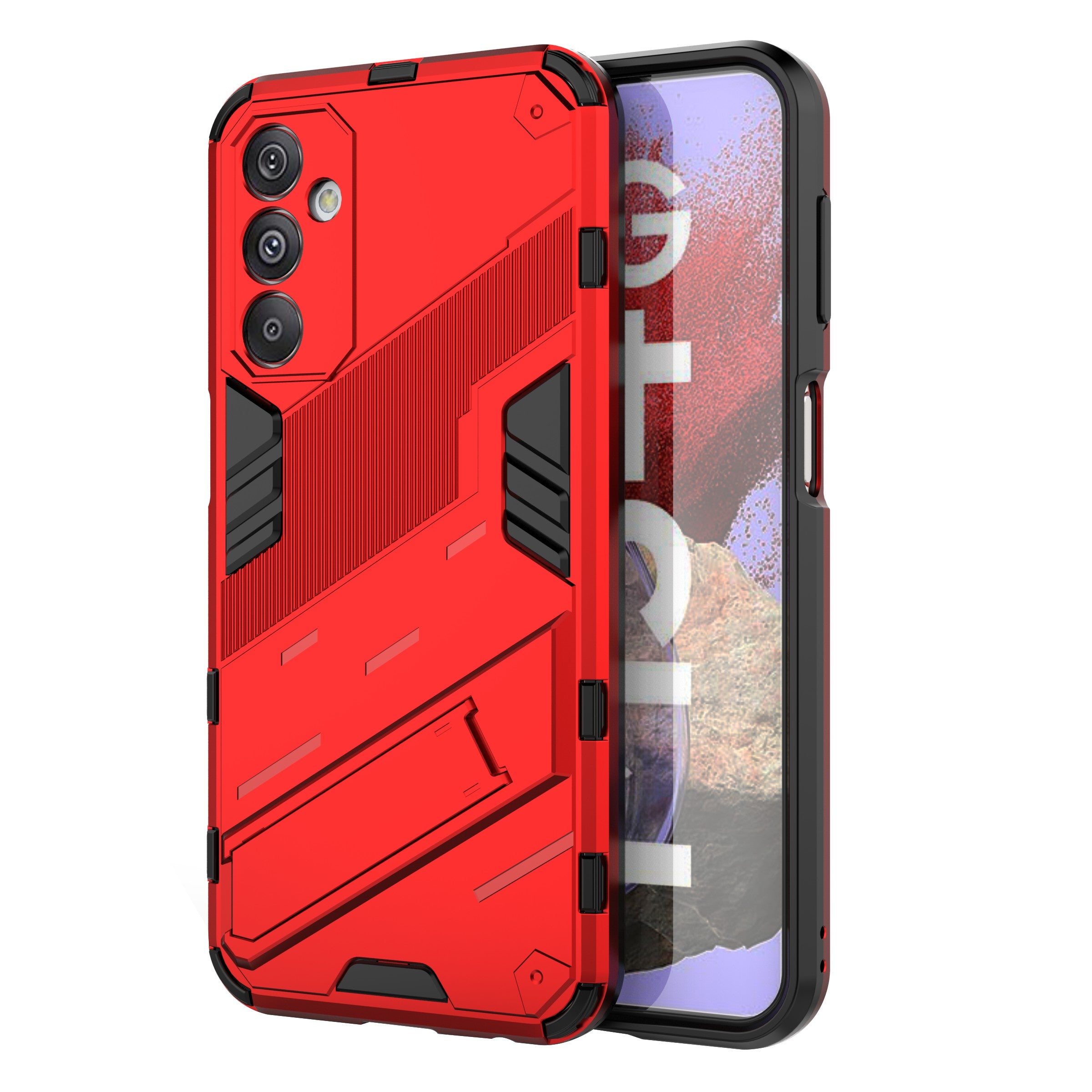 For Samsung Galaxy F34 5G / M34 5G Anti-drop Phone Case PC+TPU Back Cover with Kickstand - Red