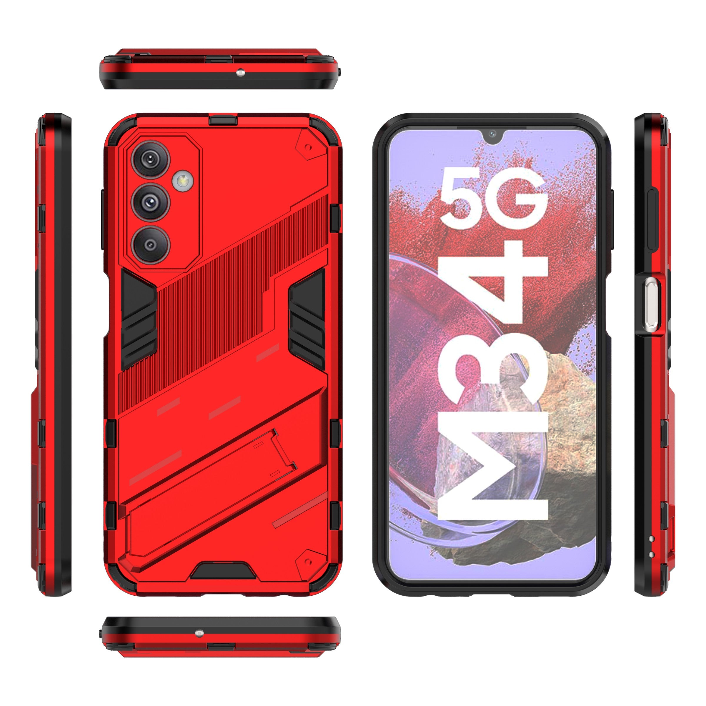 For Samsung Galaxy F34 5G / M34 5G Anti-drop Phone Case PC+TPU Back Cover with Kickstand - Red