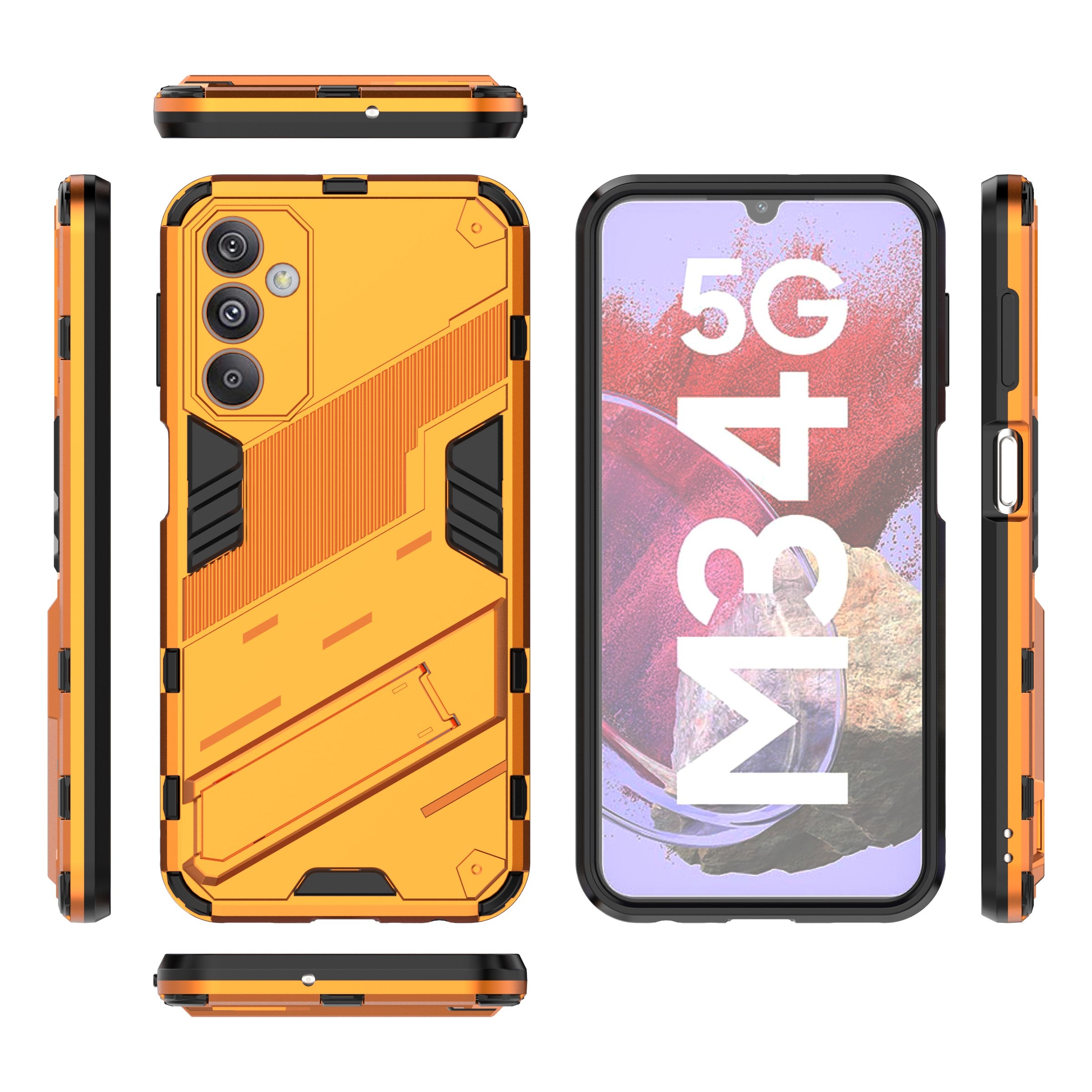 For Samsung Galaxy F34 5G / M34 5G Anti-drop Phone Case PC+TPU Back Cover with Kickstand - Orange