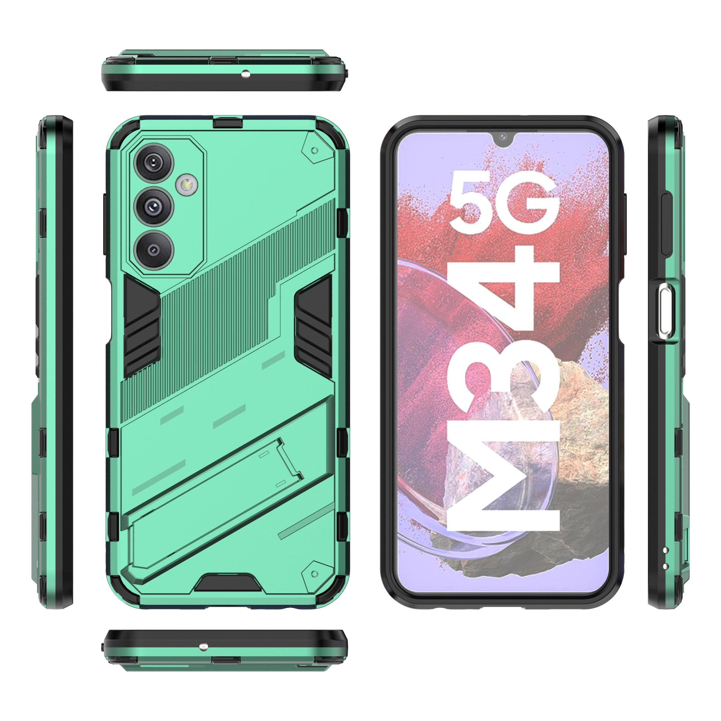 For Samsung Galaxy F34 5G / M34 5G Anti-drop Phone Case PC+TPU Back Cover with Kickstand - Green