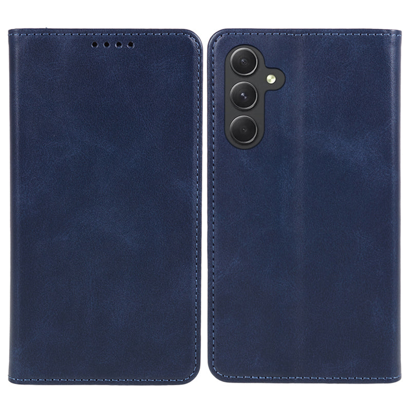 PU Leather Phone Case for Samsung Galaxy F34 5G / M34 5G Calf Texture Magnetic Closing Stand Wallet Cover - Blue