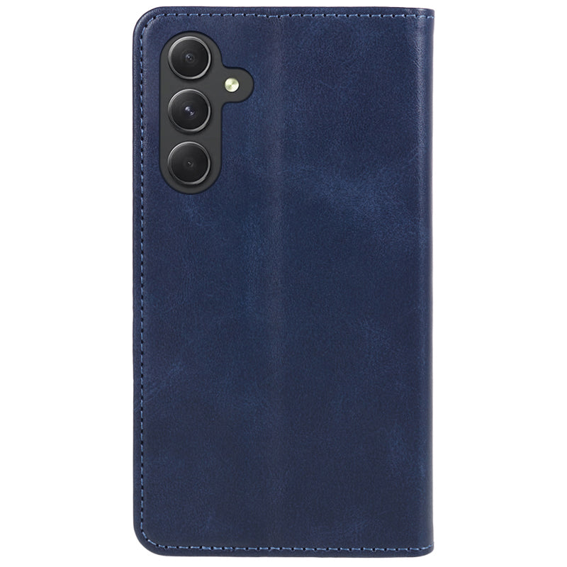 PU Leather Phone Case for Samsung Galaxy F34 5G / M34 5G Calf Texture Magnetic Closing Stand Wallet Cover - Blue