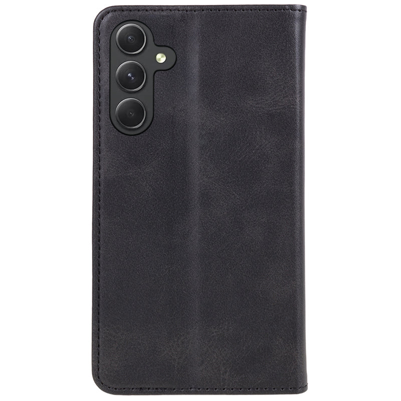 PU Leather Phone Case for Samsung Galaxy F34 5G / M34 5G Calf Texture Magnetic Closing Stand Wallet Cover - Black