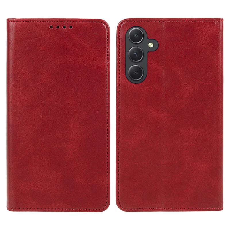 PU Leather Phone Case for Samsung Galaxy F34 5G / M34 5G Calf Texture Magnetic Closing Stand Wallet Cover - Red