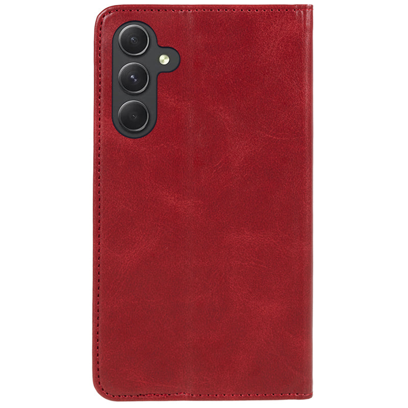 PU Leather Phone Case for Samsung Galaxy F34 5G / M34 5G Calf Texture Magnetic Closing Stand Wallet Cover - Red