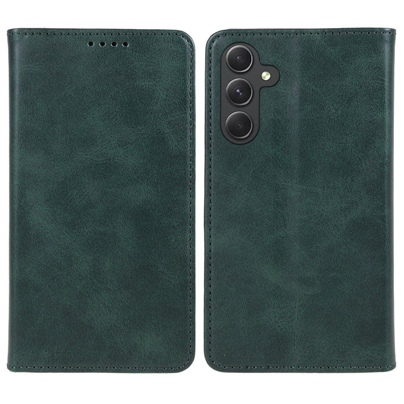 PU Leather Phone Case for Samsung Galaxy F34 5G / M34 5G Calf Texture Magnetic Closing Stand Wallet Cover - Green