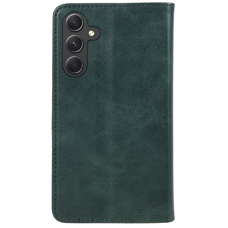 PU Leather Phone Case for Samsung Galaxy F34 5G / M34 5G Calf Texture Magnetic Closing Stand Wallet Cover - Green