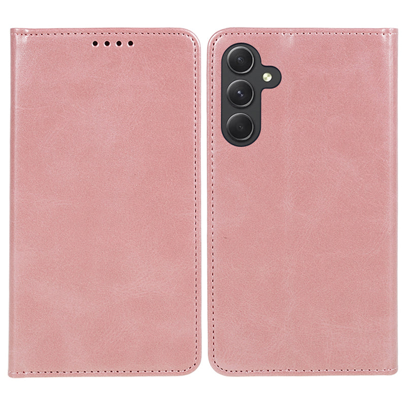 PU Leather Phone Case for Samsung Galaxy F34 5G / M34 5G Calf Texture Magnetic Closing Stand Wallet Cover - Rose Gold