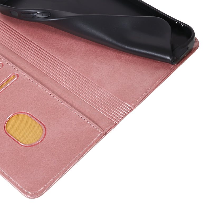 PU Leather Phone Case for Samsung Galaxy F34 5G / M34 5G Calf Texture Magnetic Closing Stand Wallet Cover - Rose Gold