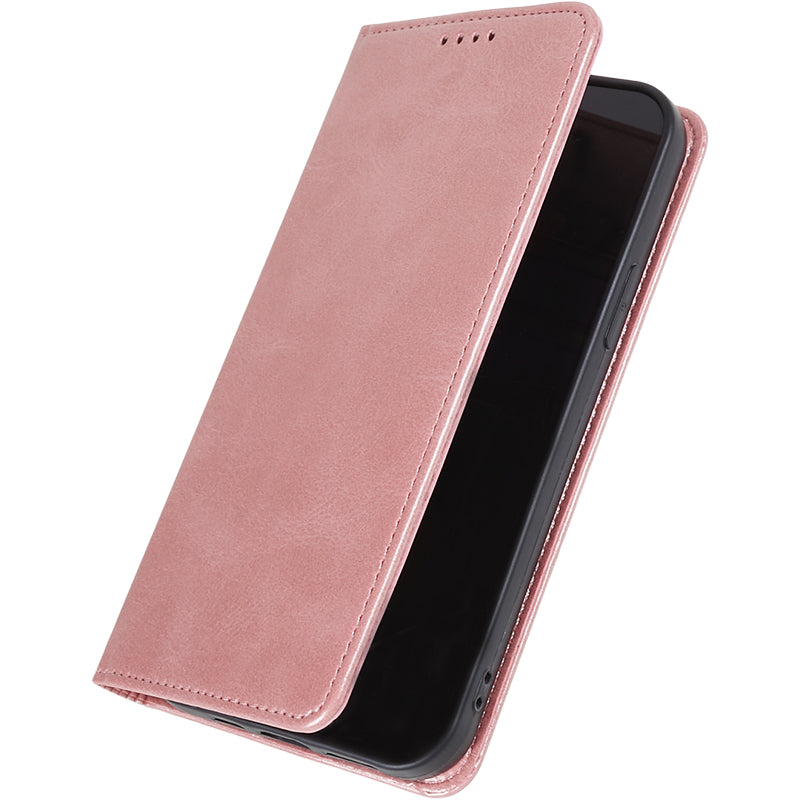 PU Leather Phone Case for Samsung Galaxy F34 5G / M34 5G Calf Texture Magnetic Closing Stand Wallet Cover - Rose Gold