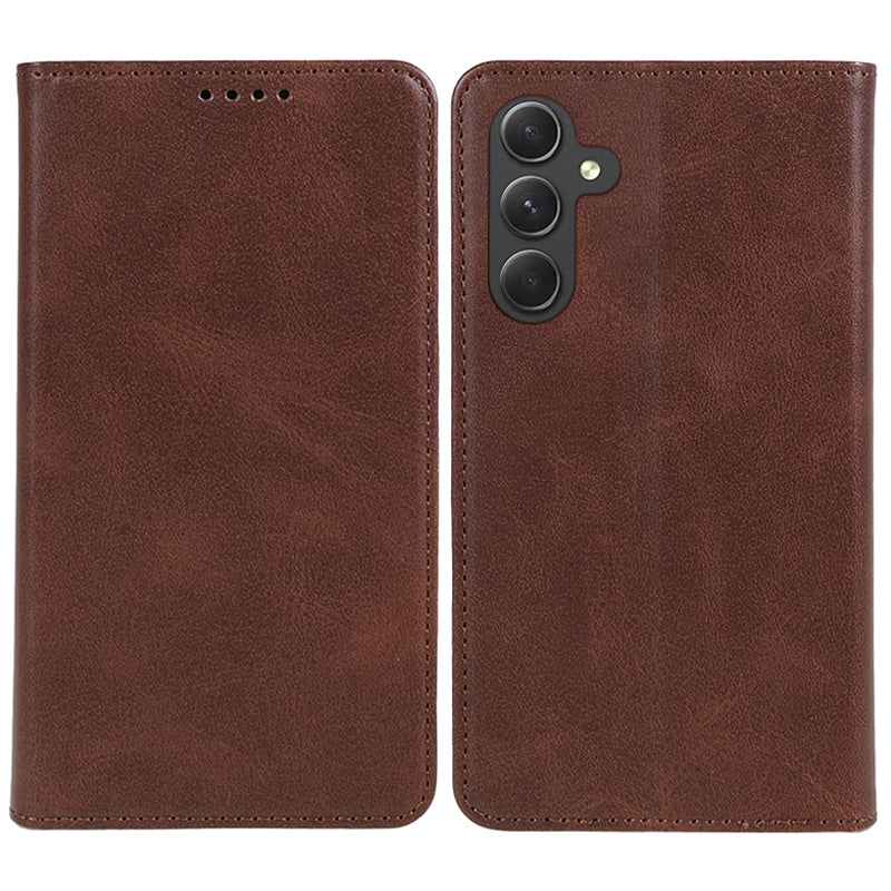 PU Leather Phone Case for Samsung Galaxy F34 5G / M34 5G Calf Texture Magnetic Closing Stand Wallet Cover - Brown