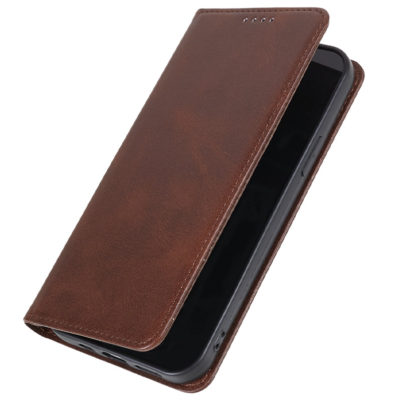 PU Leather Phone Case for Samsung Galaxy F34 5G / M34 5G Calf Texture Magnetic Closing Stand Wallet Cover - Brown