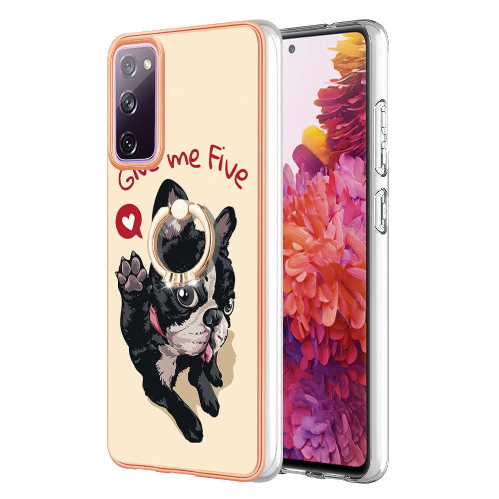 YB IMD Series-20 Style D 2.0mm TPU Soft Shell for Samsung Galaxy S20 FE 4G / FE 5G / S20 Lite / S20 FE 2022 , IMD Kickstand Electroplated Phone Cover - Dog