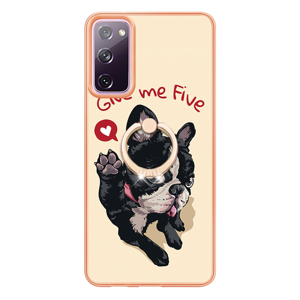 YB IMD Series-20 Style D 2.0mm TPU Soft Shell for Samsung Galaxy S20 FE 4G / FE 5G / S20 Lite / S20 FE 2022 , IMD Kickstand Electroplated Phone Cover - Dog