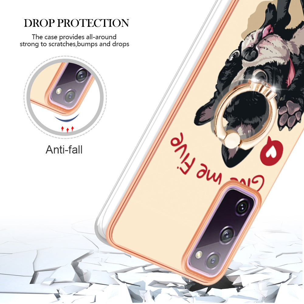 YB IMD Series-20 Style D 2.0mm TPU Soft Shell for Samsung Galaxy S20 FE 4G / FE 5G / S20 Lite / S20 FE 2022 , IMD Kickstand Electroplated Phone Cover - Dog