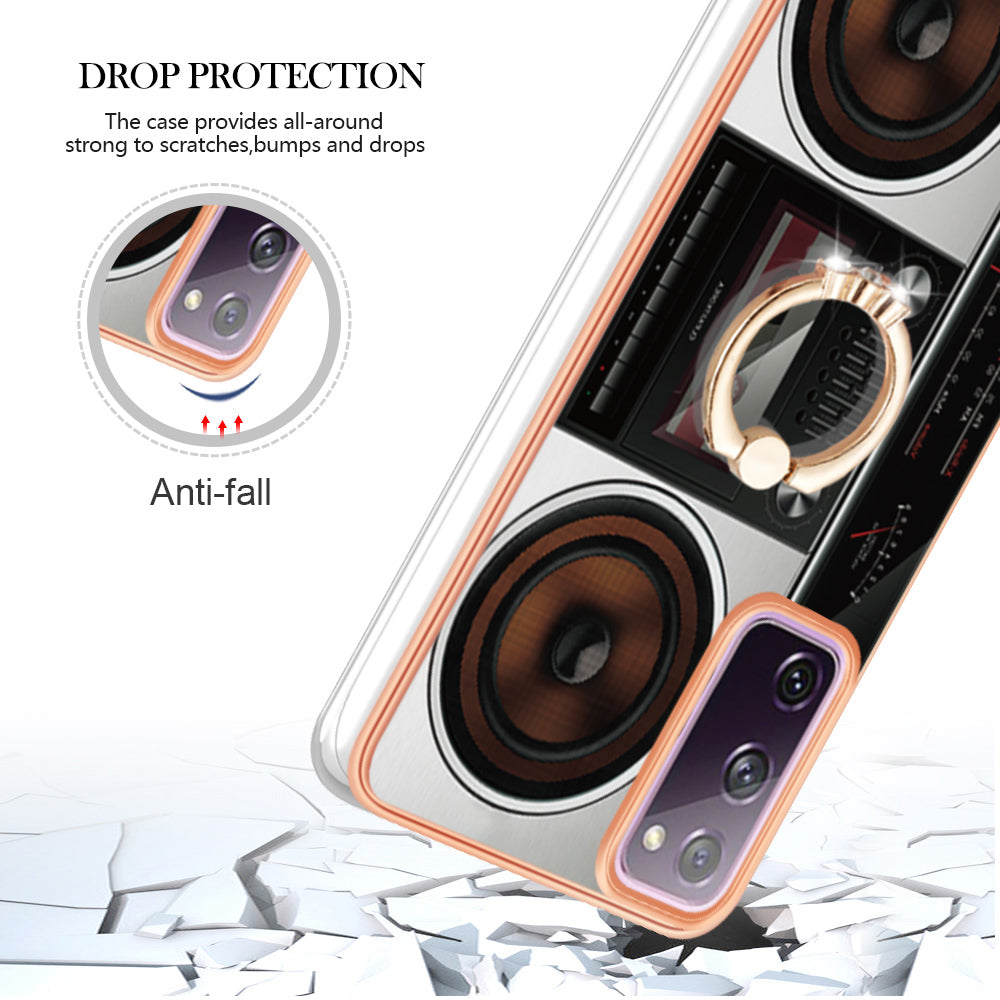 YB IMD Series-20 Style D 2.0mm TPU Soft Shell for Samsung Galaxy S20 FE 4G / FE 5G / S20 Lite / S20 FE 2022 , IMD Kickstand Electroplated Phone Cover - Radio