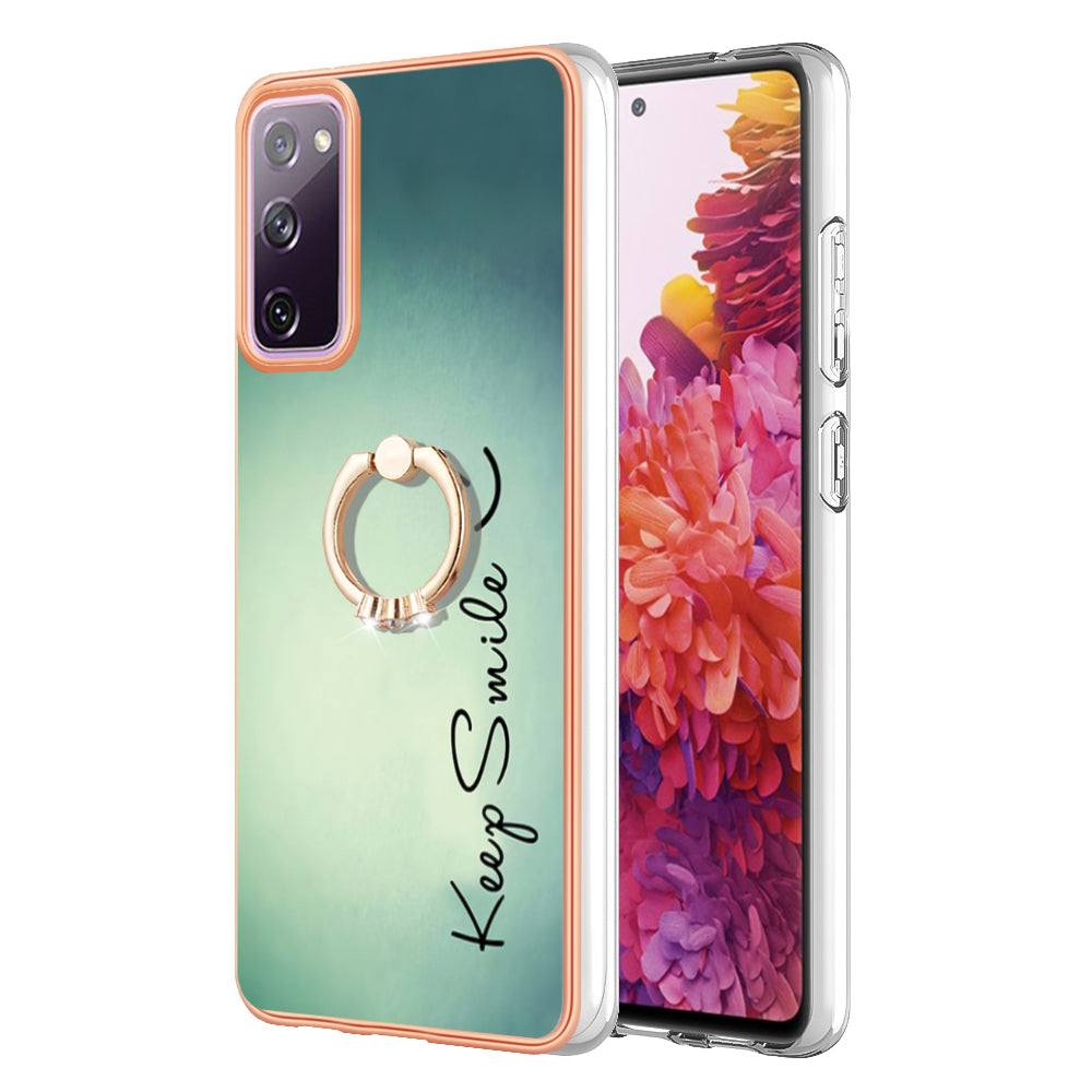 YB IMD Series-20 Style D 2.0mm TPU Soft Shell for Samsung Galaxy S20 FE 4G / FE 5G / S20 Lite / S20 FE 2022 , IMD Kickstand Electroplated Phone Cover - Keep Smile