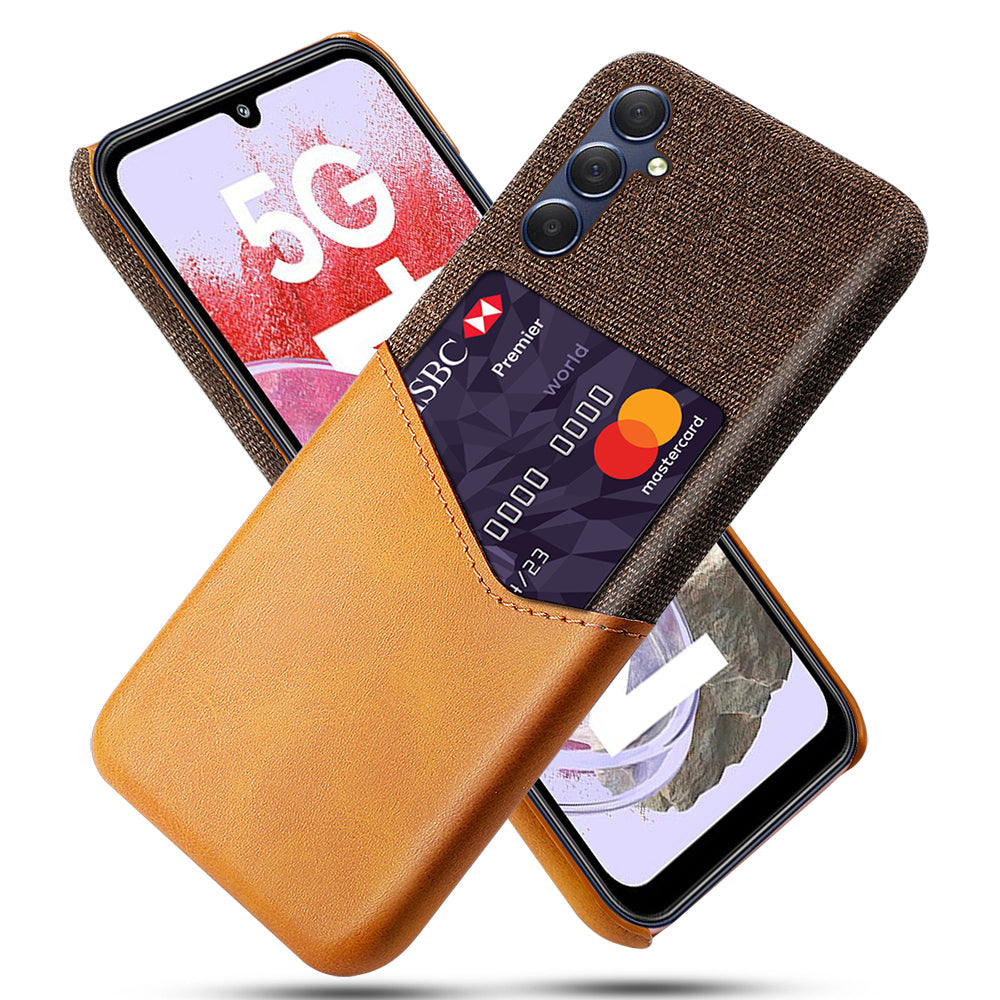 Card Holder Phone Case for Samsung Galaxy M34 5G / F34 5G Protective Cover Cloth Texture PU+PC Phone Shell - Orange