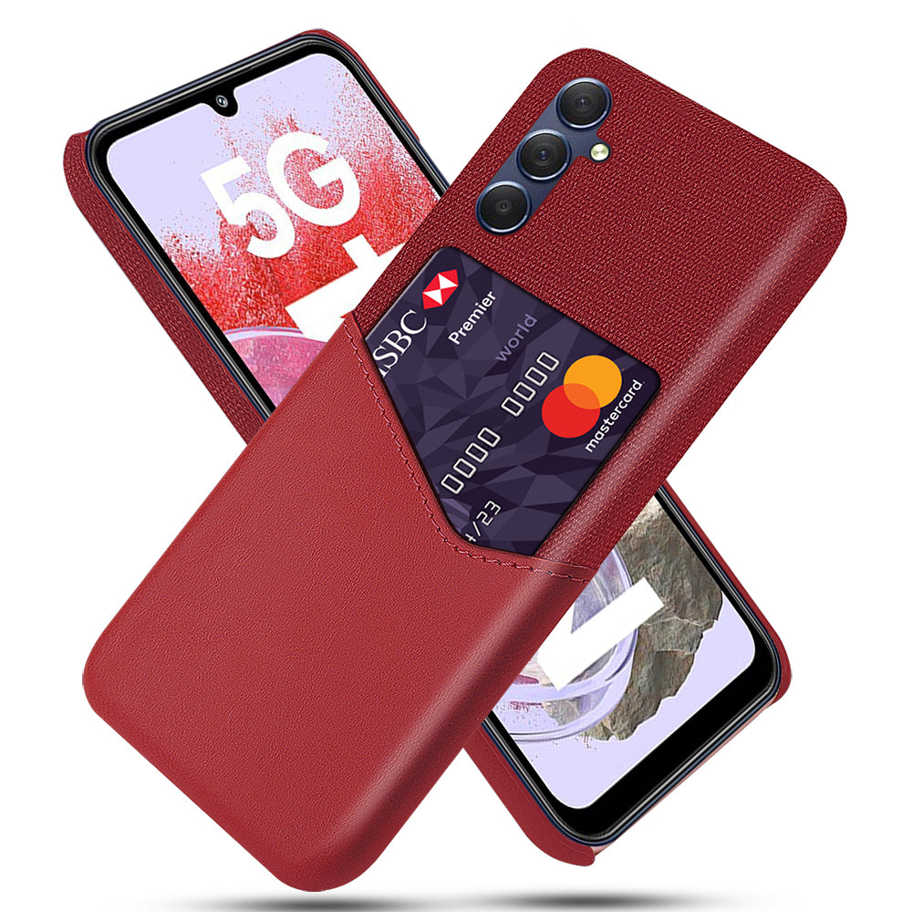 Card Holder Phone Case for Samsung Galaxy M34 5G / F34 5G Protective Cover Cloth Texture PU+PC Phone Shell - Red