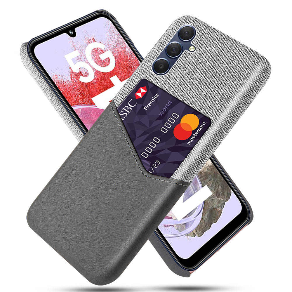 Card Holder Phone Case for Samsung Galaxy M34 5G / F34 5G Protective Cover Cloth Texture PU+PC Phone Shell - Grey