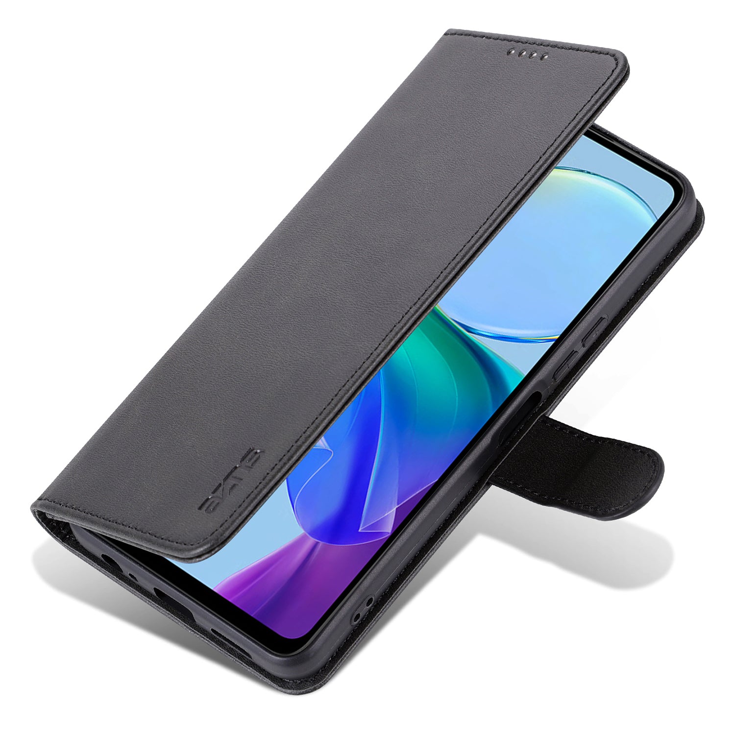 AZNS For vivo Y35 5G / Y56 5G / Y02s 4G / Y16 4G PU Leather Phone Case Support Stand Wallet Cover - Black