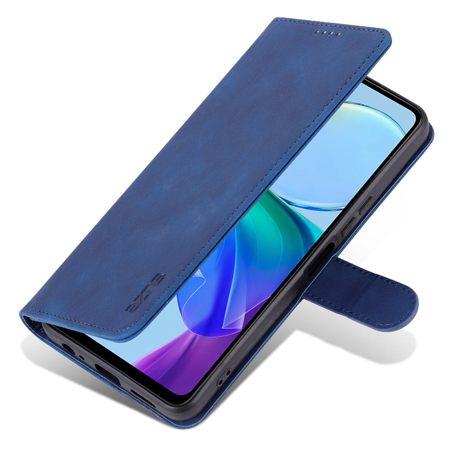 AZNS For vivo Y35 5G / Y56 5G / Y02s 4G / Y16 4G PU Leather Phone Case Support Stand Wallet Cover - Blue