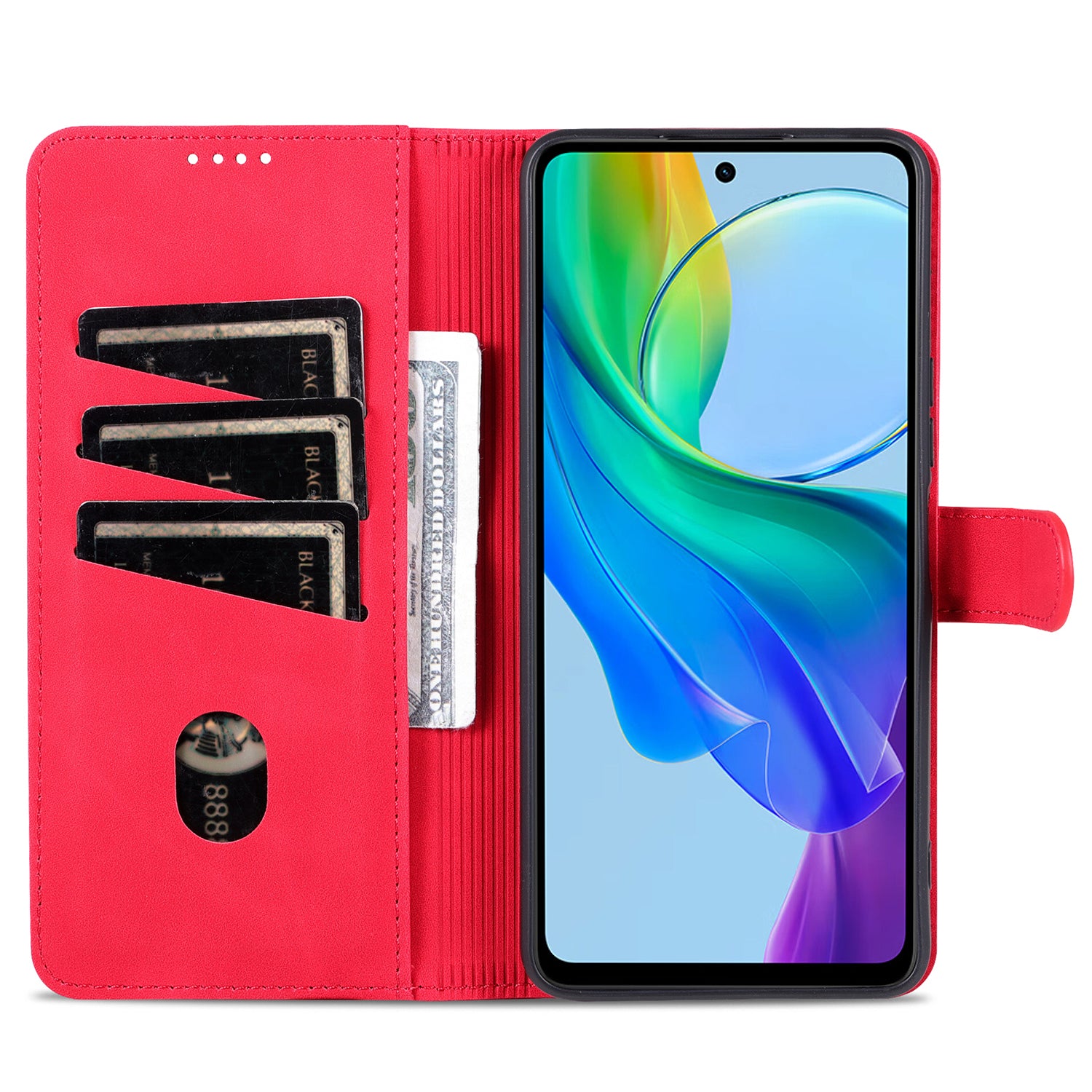 AZNS For vivo Y35 5G / Y56 5G / Y02s 4G / Y16 4G PU Leather Phone Case Support Stand Wallet Cover - Red