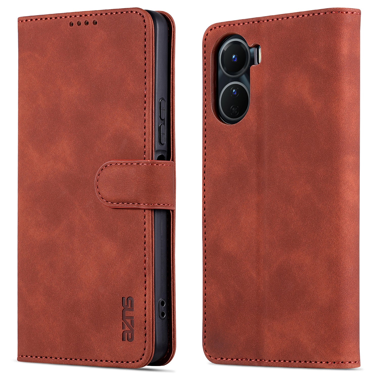 AZNS For vivo Y35 5G / Y56 5G / Y02s 4G / Y16 4G PU Leather Phone Case Support Stand Wallet Cover - Brown