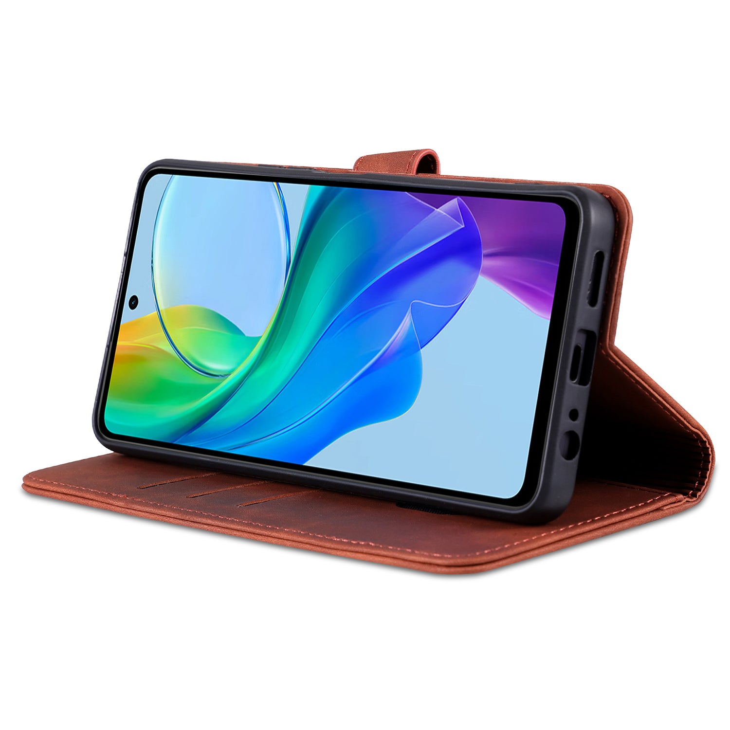 AZNS For vivo Y35 5G / Y56 5G / Y02s 4G / Y16 4G PU Leather Phone Case Support Stand Wallet Cover - Brown