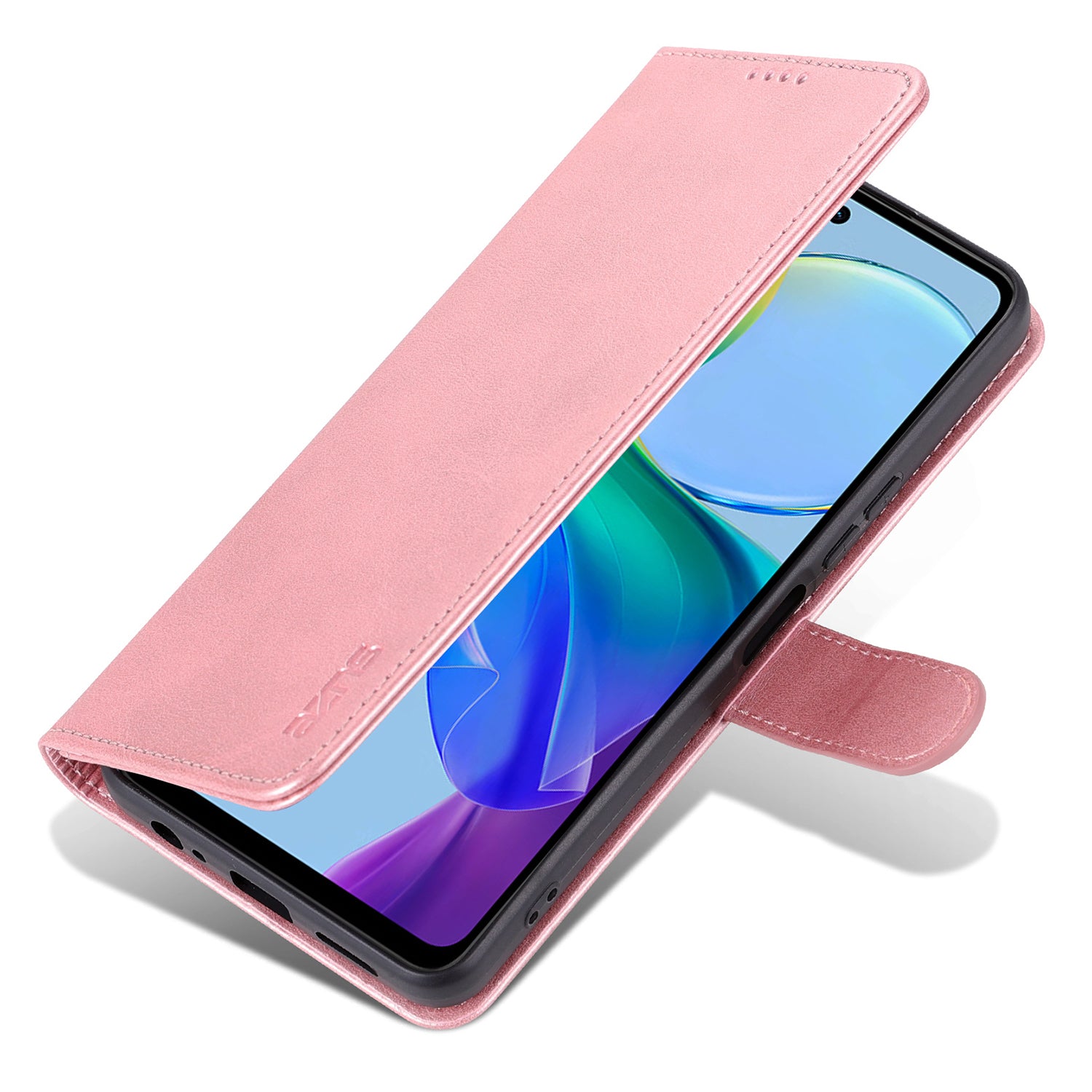 AZNS For vivo Y35 5G / Y56 5G / Y02s 4G / Y16 4G PU Leather Phone Case Support Stand Wallet Cover - Rose Gold