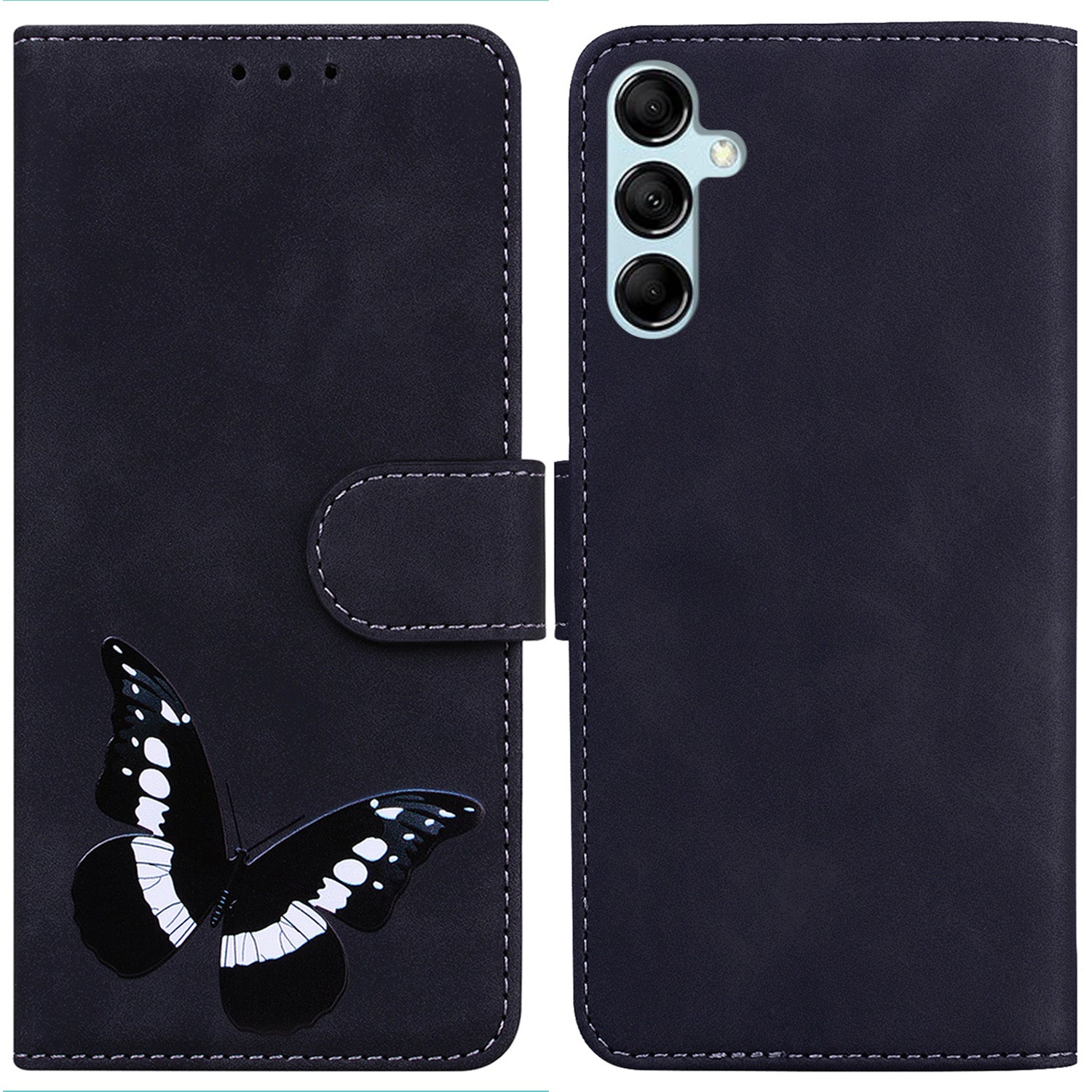 Stand Shell for Samsung Galaxy M34 5G / F34 5G , Flip Cover Butterfly Printing Phone Wallet PU Leather Case - Black