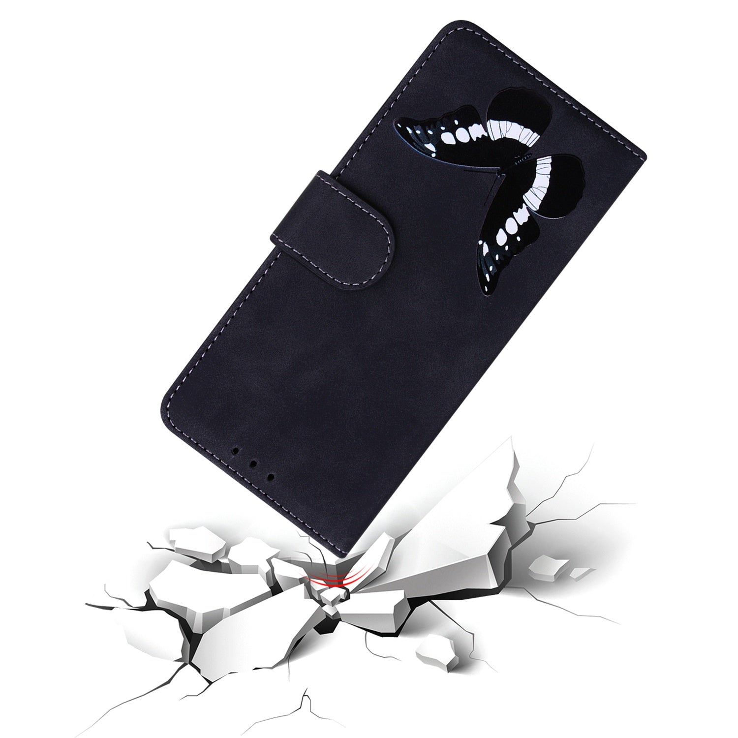 Stand Shell for Samsung Galaxy M34 5G / F34 5G , Flip Cover Butterfly Printing Phone Wallet PU Leather Case - Black