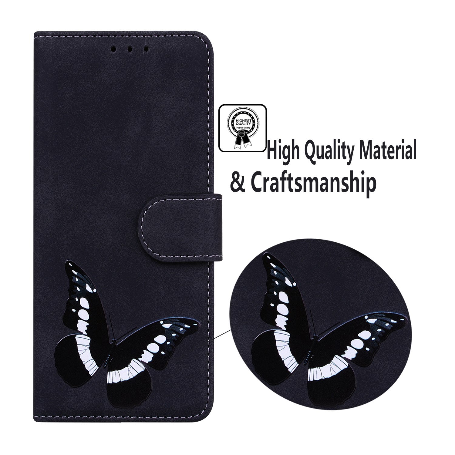 Stand Shell for Samsung Galaxy M34 5G / F34 5G , Flip Cover Butterfly Printing Phone Wallet PU Leather Case - Black