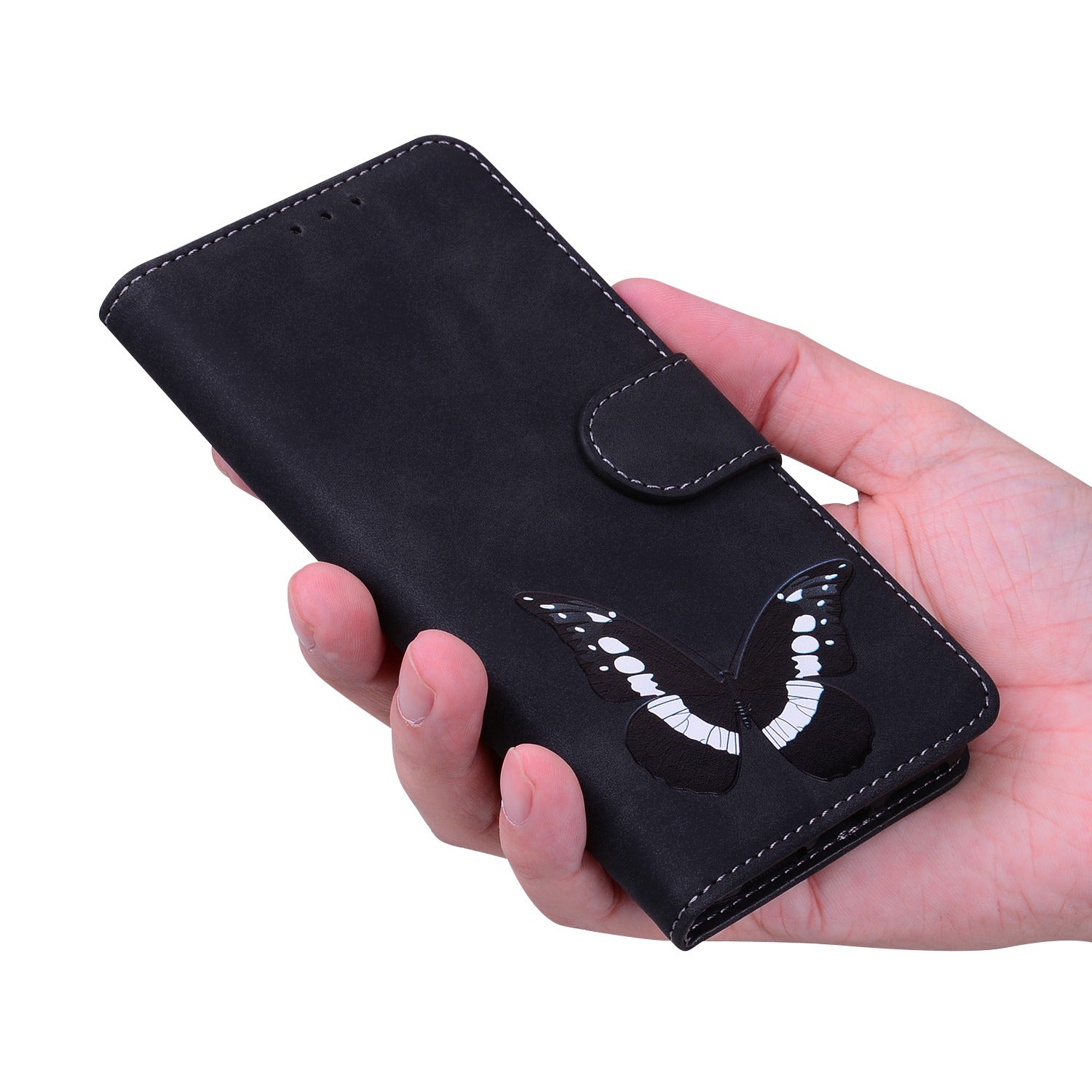 Stand Shell for Samsung Galaxy M34 5G / F34 5G , Flip Cover Butterfly Printing Phone Wallet PU Leather Case - Black