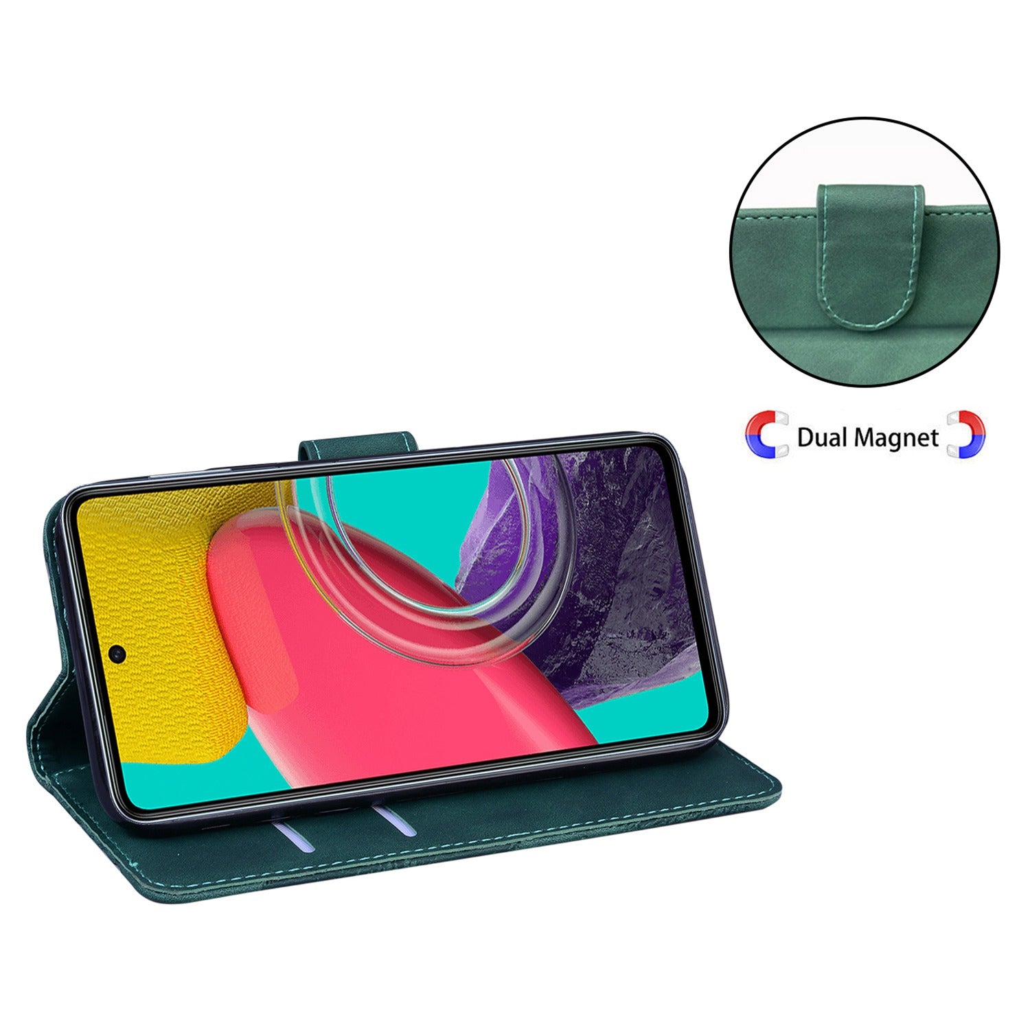 Stand Shell for Samsung Galaxy M34 5G / F34 5G , Flip Cover Butterfly Printing Phone Wallet PU Leather Case - Green