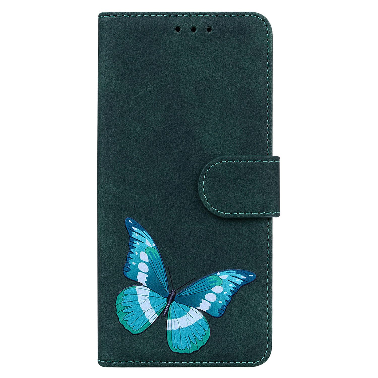 Stand Shell for Samsung Galaxy M34 5G / F34 5G , Flip Cover Butterfly Printing Phone Wallet PU Leather Case - Green