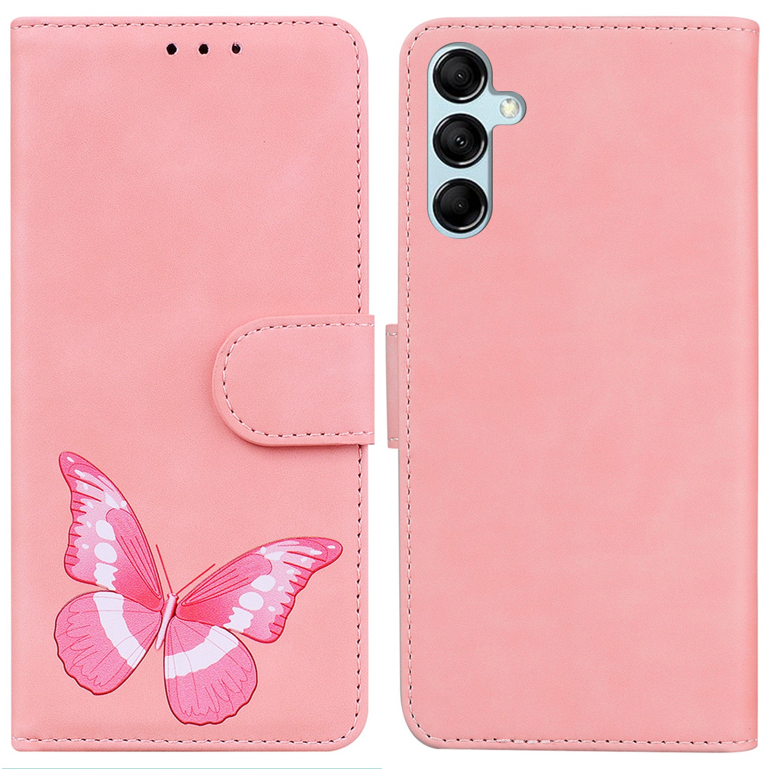 Stand Shell for Samsung Galaxy M34 5G / F34 5G , Flip Cover Butterfly Printing Phone Wallet PU Leather Case - Pink