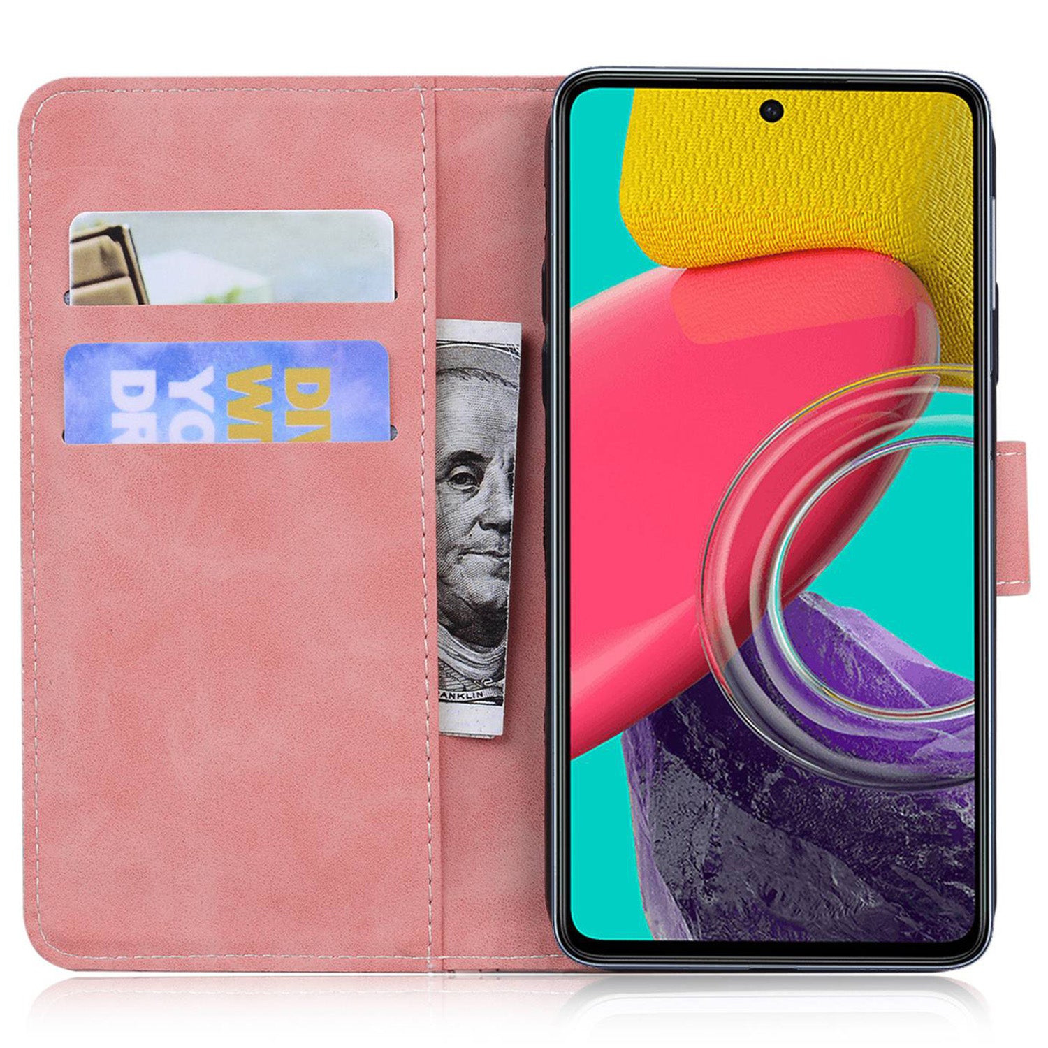 Stand Shell for Samsung Galaxy M34 5G / F34 5G , Flip Cover Butterfly Printing Phone Wallet PU Leather Case - Pink