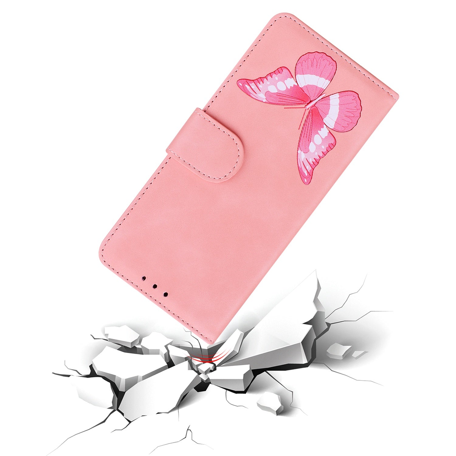 Stand Shell for Samsung Galaxy M34 5G / F34 5G , Flip Cover Butterfly Printing Phone Wallet PU Leather Case - Pink