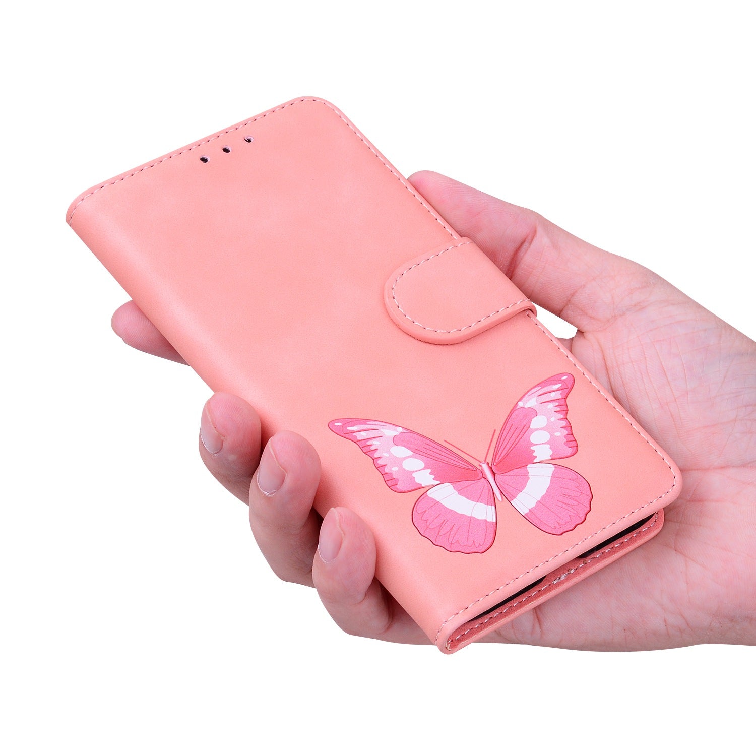 Stand Shell for Samsung Galaxy M34 5G / F34 5G , Flip Cover Butterfly Printing Phone Wallet PU Leather Case - Pink