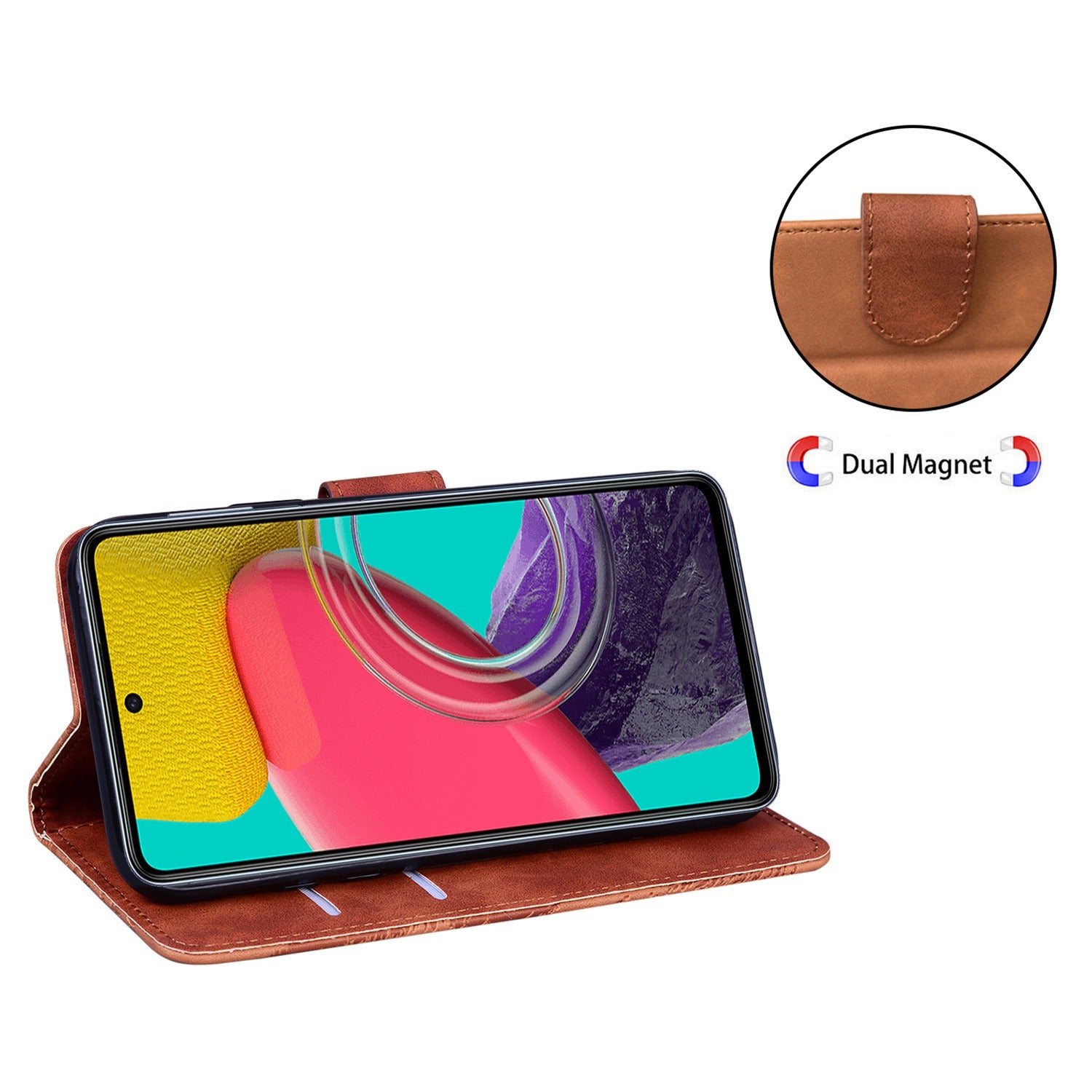 Stand Shell for Samsung Galaxy M34 5G / F34 5G , Flip Cover Butterfly Printing Phone Wallet PU Leather Case - Brown