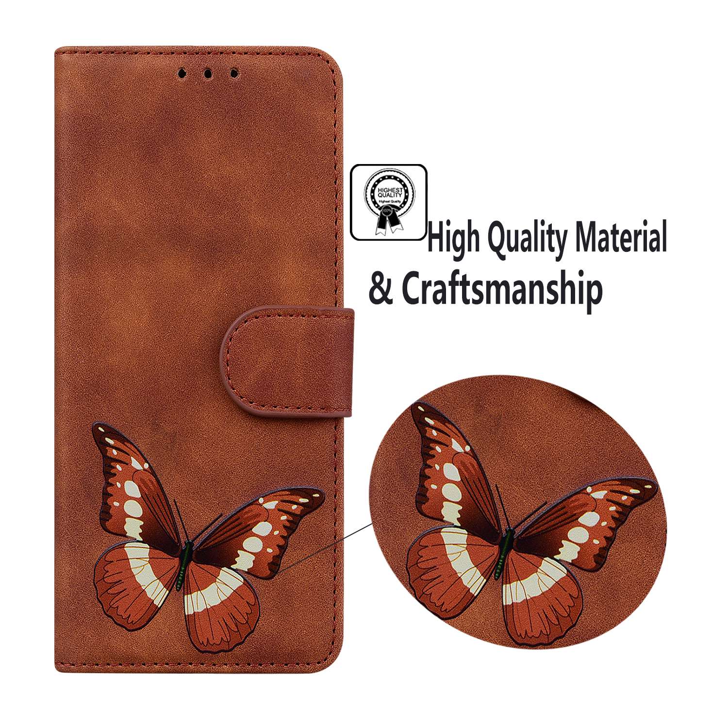 Stand Shell for Samsung Galaxy M34 5G / F34 5G , Flip Cover Butterfly Printing Phone Wallet PU Leather Case - Brown