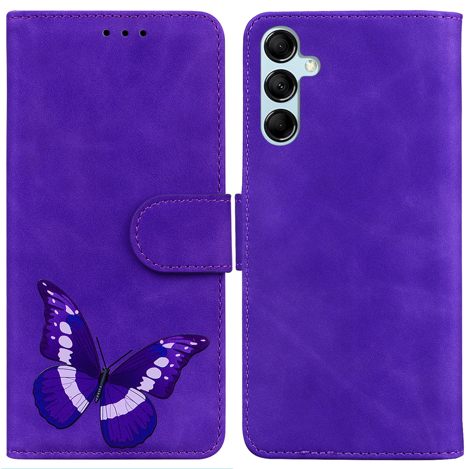 Stand Shell for Samsung Galaxy M34 5G / F34 5G , Flip Cover Butterfly Printing Phone Wallet PU Leather Case - Purple