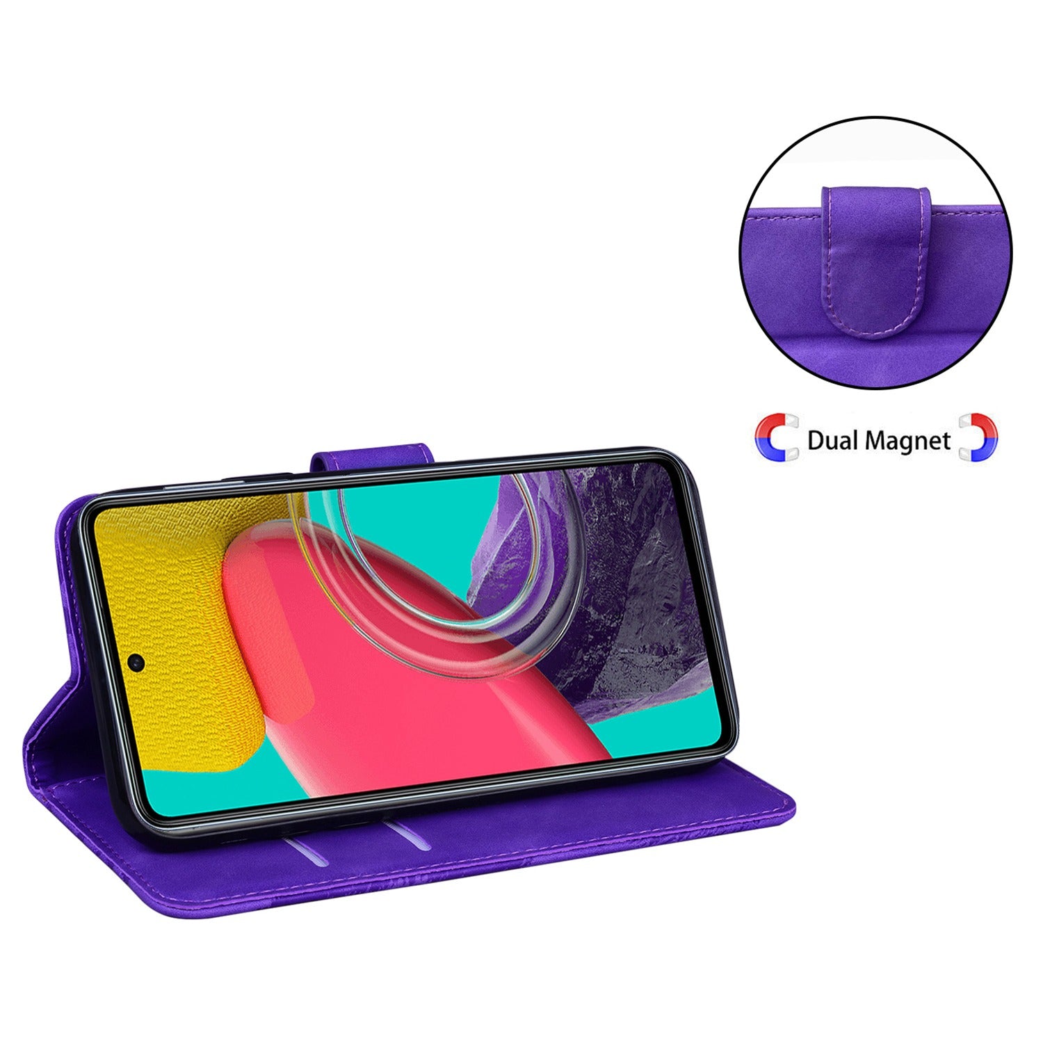 Stand Shell for Samsung Galaxy M34 5G / F34 5G , Flip Cover Butterfly Printing Phone Wallet PU Leather Case - Purple