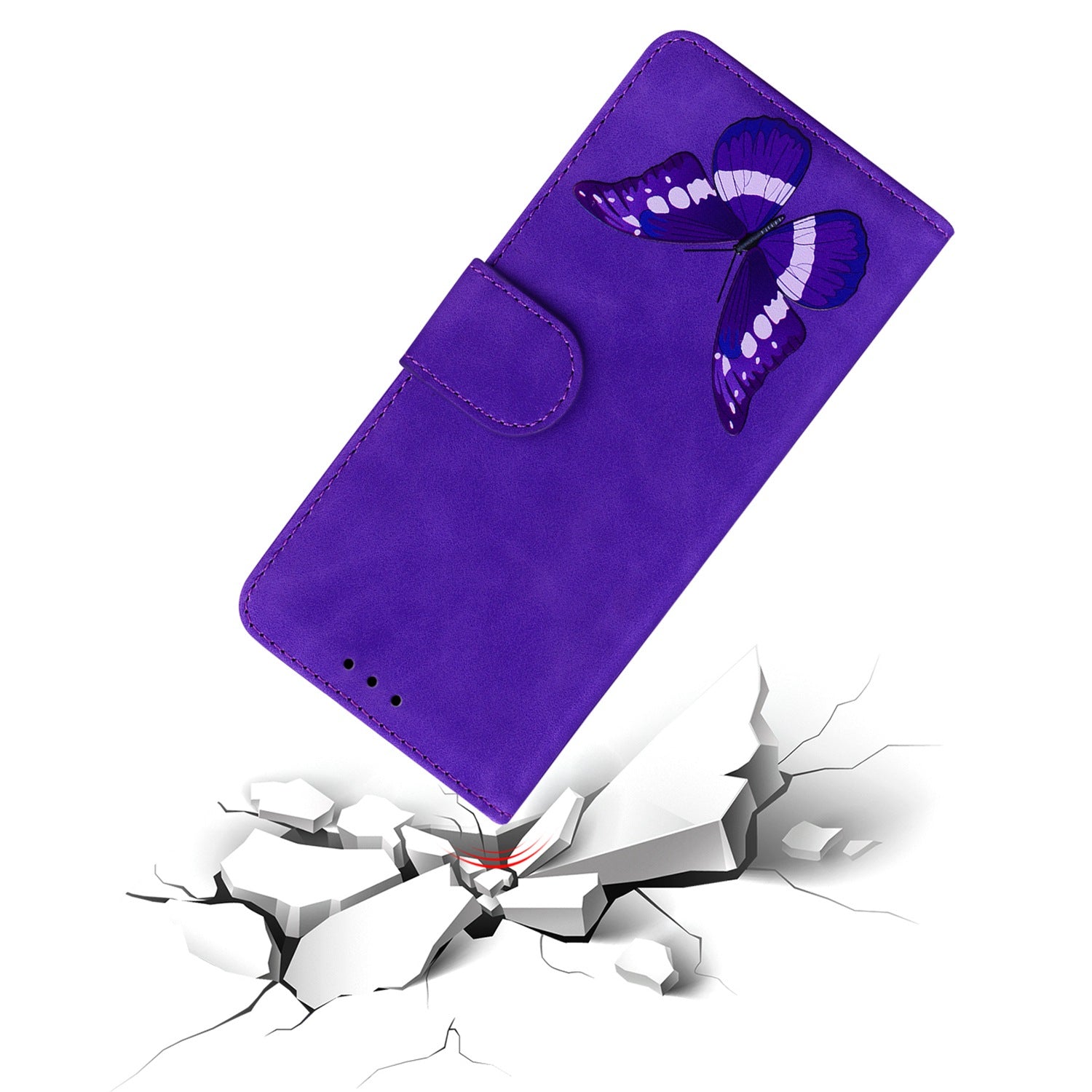 Stand Shell for Samsung Galaxy M34 5G / F34 5G , Flip Cover Butterfly Printing Phone Wallet PU Leather Case - Purple