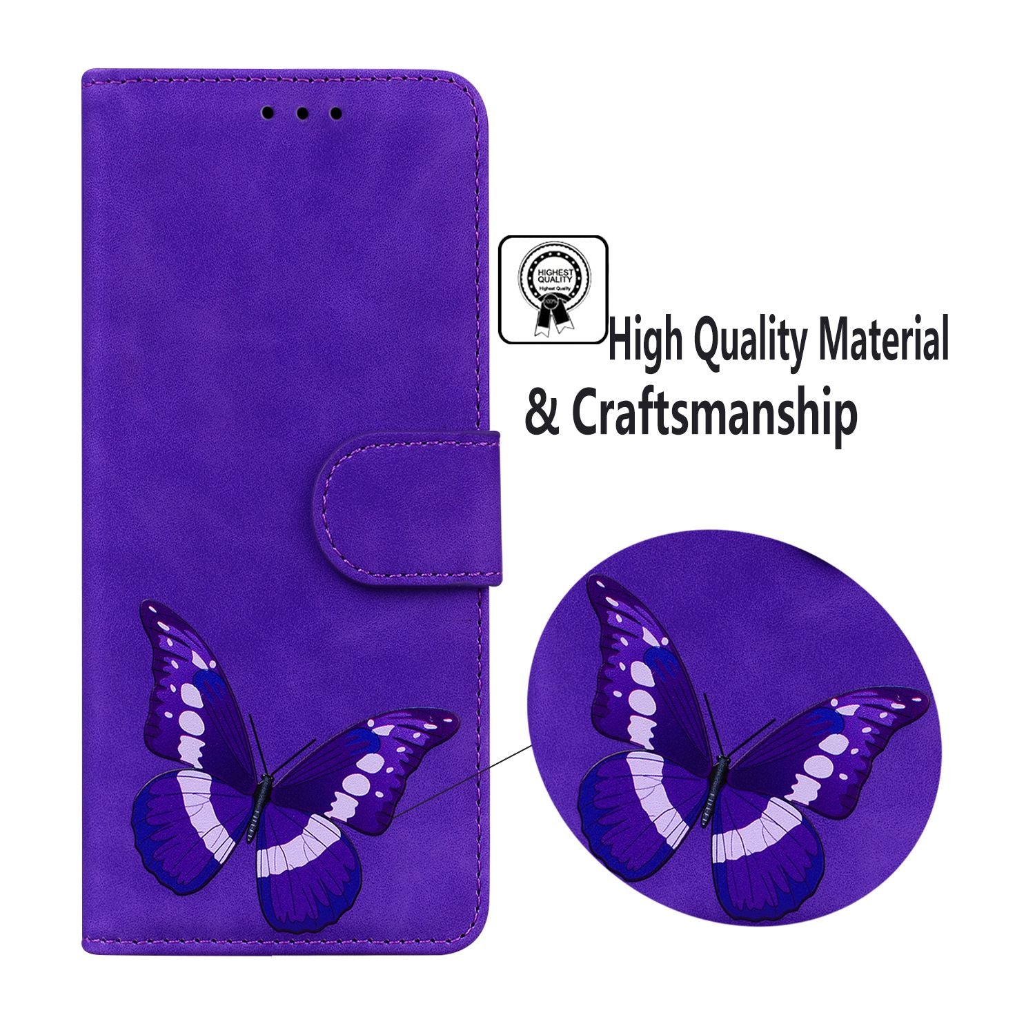 Stand Shell for Samsung Galaxy M34 5G / F34 5G , Flip Cover Butterfly Printing Phone Wallet PU Leather Case - Purple