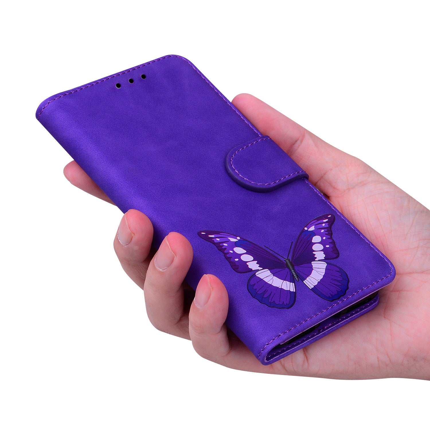 Stand Shell for Samsung Galaxy M34 5G / F34 5G , Flip Cover Butterfly Printing Phone Wallet PU Leather Case - Purple