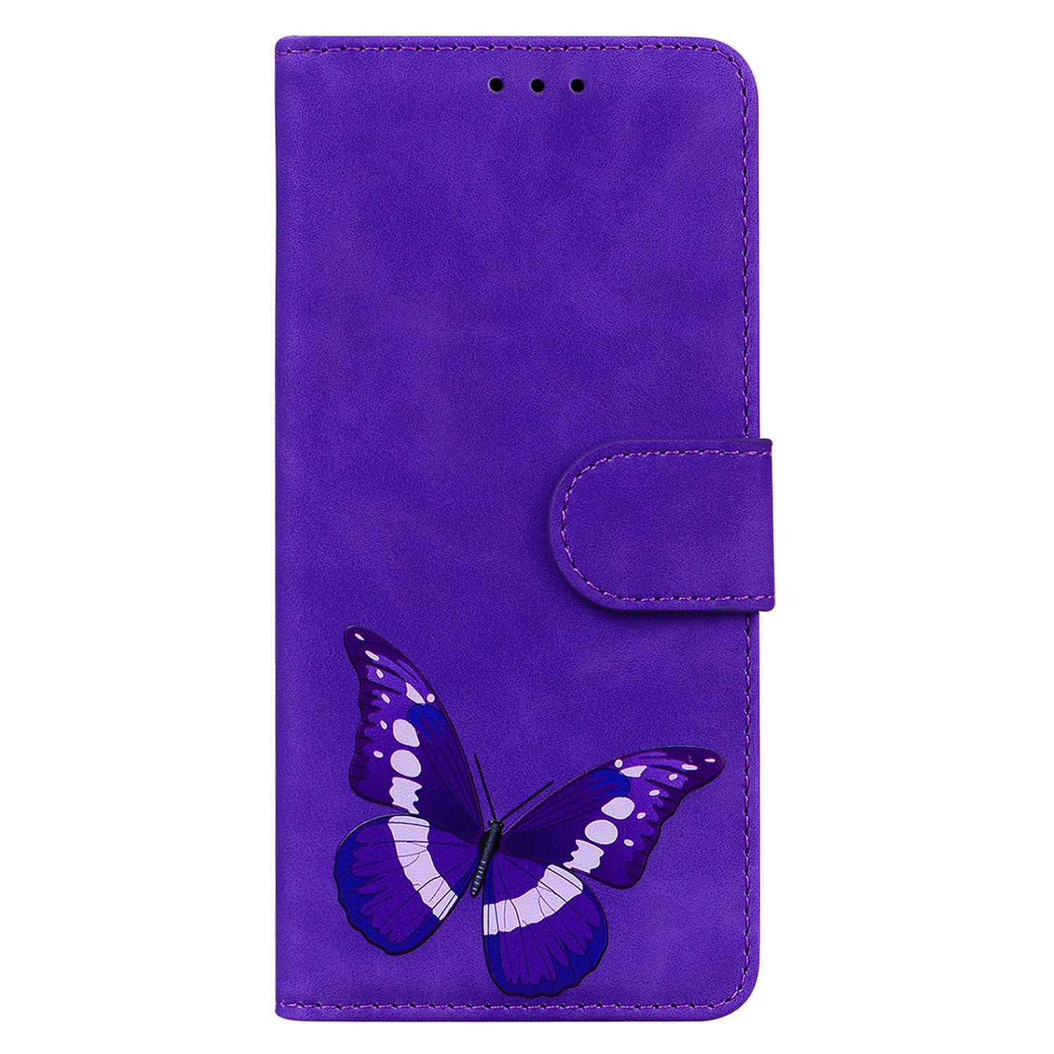 Stand Shell for Samsung Galaxy M34 5G / F34 5G , Flip Cover Butterfly Printing Phone Wallet PU Leather Case - Purple