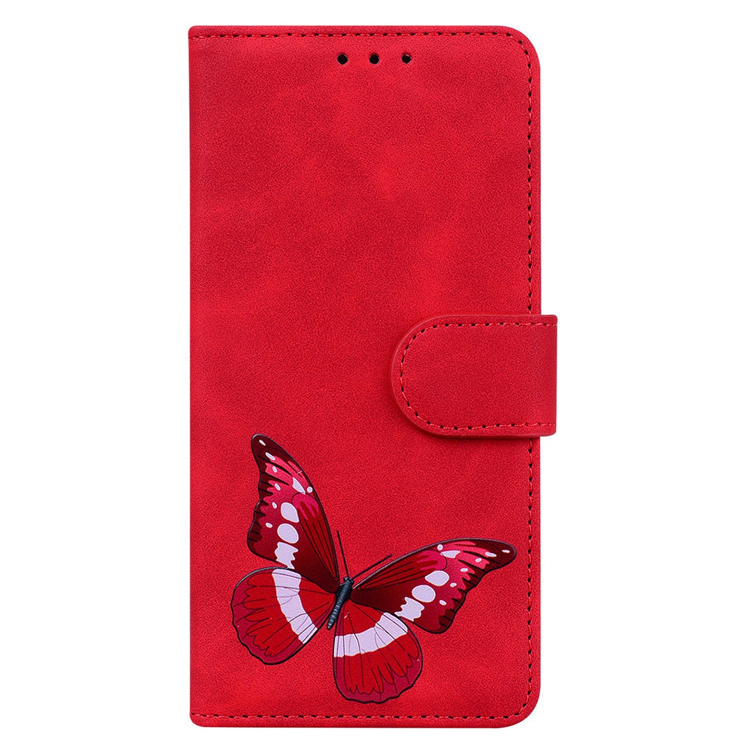 Stand Shell for Samsung Galaxy M34 5G / F34 5G , Flip Cover Butterfly Printing Phone Wallet PU Leather Case - Red