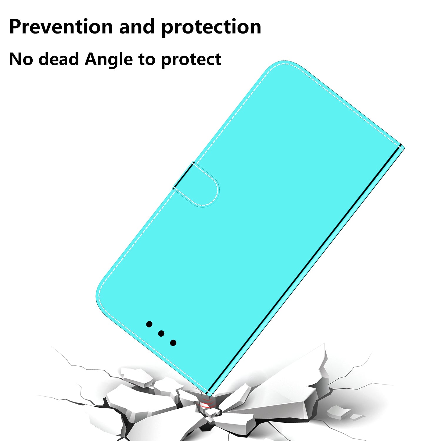 Leather Wallet Cover for Samsung Galaxy M34 5G / F34 5G , Mirror-Like Surface Horizontal Stand Phone Case - Cyan